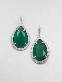 A pretty, faceted stone surrounded by sparkling pavé stone in an elegant drop design. GlassBrassDrop, about 1.75Hook backImported A pretty, faceted stone surrounded by sparkling pavé stone in an elegant drop design. GlassBrassDrop, about 1.75Hook backImported