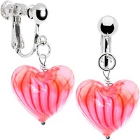 Peppermint Glass Puffed Heart Clip Earrings Peppermint Glass Puffed Heart Clip Earrings