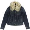 Lauren Jeans Co. Women's Faux Fur Trim Jean Jacket (Dune Wash) (Large)