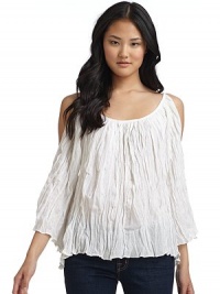 THE LOOKCrinkle designScoopneckThree-quarter length sleevesShoulder cutoutsTHE FITAbout 24 from shoulder to hemTHE MATERIALCottonCARE & ORIGINDry cleanImportedModel shown is 5'10 (177cm) wearing US size Small. THE LOOKCrinkle designScoopneckThree-quarter length sleevesShoulder cutoutsTHE FITAbout 24 from shoulder to hemTHE MATERIALCottonCARE & ORIGINDry cleanImportedModel shown is 5'10 (177cm) wearing US size Small.