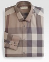 An expanded pattern of checks in a classic Burberry palette walks the line between dress and casual.Modified spread collarButton frontBarrel cuffsCottonDry cleanImported