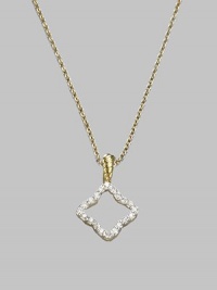 From the Cable Collectibles Collection. A diamond outlined in diamonds, set in 18k gold and connected to a graceful gold chain by a gold cable bale. Diamonds, 0.13 tcw 18k yellow gold Adjustable chain length, 16-18 Pendant width, about ½ Lobster clasp Imported From the Cable Collectibles Collection. A diamond outlined in diamonds, set in 18k gold and connected to a graceful gold chain by a gold cable bale. Diamonds, 0.13 tcw 18k yellow gold Adjustable chain length, 16-18 Pendant width, about ½ Lobster clasp Imported