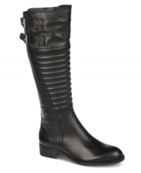The Royce motorcycle boots by Carlos by Carlos Santana feature ridged detailing along the vamp and buckle detail along the outside of the top shaft. The Royce motorcycle boots by Carlos by Carlos Santana feature ridged detailing along the vamp and buckle detail along the outside of the top shaft.