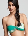 Contrast prints add an unexpected touch to this Lucky Brand bikini top, seaside-bound in a cool, watery hue.
