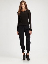 Dramatically draped pants with soft wool trim, cargo pockets and a slightly tapered silhouette. Button closureZip flyFront slash pocketsCargo pocketsZippered elastic cuffsBack besom pocketsInseam, about 25Bemberg liningBody: Triacetate/polyesterTrim: WoolDry cleanImportedModel shown is 5'10 (177cm) wearing US size 4. Dramatically draped pants with soft wool trim, cargo pockets and a slightly tapered silhouette. Button closureZip flyFront slash pocketsCargo pocketsZippered elastic cuffsBack besom pocketsInseam, about 25Bemberg liningBody: Triacetate/polyesterTrim: WoolDry cleanImportedModel shown is 5'10 (177cm) wearing US size 4.
