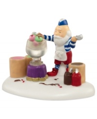 Here's the scoop: the head chef at Nana Split's Ice Cream Parlor is determined to create a sundae that outshines traditional holiday desserts. Three ice cream flavors piled with cherries and hot fudge do the trick, all in colorful porcelain from Department 56. Here's the scoop: the head chef at Nana Split's Ice Cream Parlor is determined to create a sundae that outshines traditional holiday desserts. Three ice cream flavors piled with cherries and hot fudge do the trick, all in colorful porcelain from Department 56.