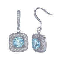 4.10 CT Cushion Cut Blue Topaz Earrings In Sterling Silver 4.10 CT Cushion Cut Blue Topaz Earrings In Sterling Silver