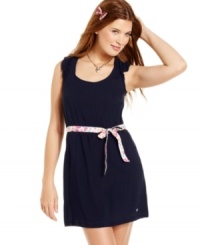 A cute ribbon belt adds a dose of flower-power to this sweet and simple day dress from Tommy Girl! A cute ribbon belt adds a dose of flower-power to this sweet and simple day dress from Tommy Girl!