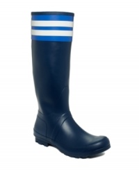 Colorful stripes along the vamp of Tommy Hilfiger's Wrestley rain boots add an athletic vibe to this rainy day style. Colorful stripes along the vamp of Tommy Hilfiger's Wrestley rain boots add an athletic vibe to this rainy day style.