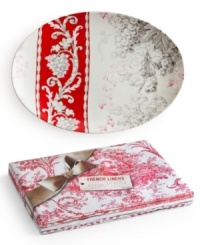 A perfect fit for classic tables, the French Linens oval platter from Rosanna combines the look of vintage textiles with the sleek durability of porcelain. With a coordinating box, it's a charming gift. A perfect fit for classic tables, the French Linens oval platter from Rosanna combines the look of vintage textiles with the sleek durability of porcelain. With a coordinating box, it's a charming gift.