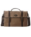 Comfortably carry your essentials and more with this leather-trimmed Portfolio Brief bag from Fossil.