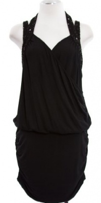 Guess Jet Black Jersey 'Katrice' Draped Sleeveless Halter Dress X-Large Guess Jet Black Jersey 'Katrice' Draped Sleeveless Halter Dress X-Large