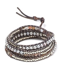 Simple yet eclectic. This Chan Luu leather wrap bracelet refines bohemian style with its mix of semi-precious gemstones and striking crystals.