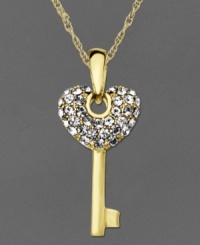 The key to great style, all depends on a little shimmer. Kaleidoscope's luminous pendant features an adorable heart shape covered in sparkling crystals with Swarovski Elements. Crafted in 18k gold over sterling silver. Approximate length: 18 inches. Approximate drop: 1-2/3 inches. The key to great style, all depends on a little shimmer. Kaleidoscope's luminous pendant features an adorable heart shape covered in sparkling crystals with Swarovski Elements. Crafted in 18k gold over sterling silver. Approximate length: 18 inches. Approximate drop: 1-2/3 inches.