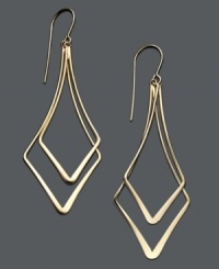 Make the transition from day-to-evening in these dynamic drops. Crafted in 14k gold, earrings feature a graduated, double diamond design. Approximate drop: 2-1/4 inches. Make the transition from day-to-evening in these dynamic drops. Crafted in 14k gold, earrings feature a graduated, double diamond design. Approximate drop: 2-1/4 inches.