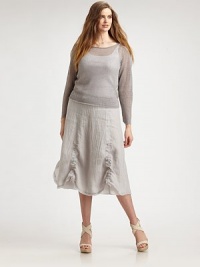 Take a spin in this lightweight linen skirt for a beyond-stylish look. The A-line silhouette is perfectly flattering for the curvy figure.A-line designSide zipperPull cordsAbout 30 longLinenDry cleanImported of Italian fabric Take a spin in this lightweight linen skirt for a beyond-stylish look. The A-line silhouette is perfectly flattering for the curvy figure.A-line designSide zipperPull cordsAbout 30 longLinenDry cleanImported of Italian fabric