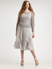 Take a spin in this lightweight linen skirt for a beyond-stylish look. The A-line silhouette is perfectly flattering for the curvy figure.A-line designSide zipperPull cordsAbout 30 longLinenDry cleanImported of Italian fabric