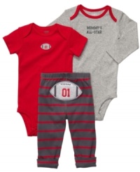 What a sport. No matter what he's playing he'll always be your all-star and everyone will know it in this darling 3-piece bodysuits and pant set from Carter's. What a sport. No matter what he's playing he'll always be your all-star and everyone will know it in this darling 3-piece bodysuits and pant set from Carter's.