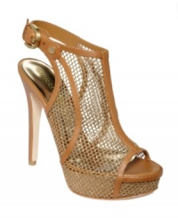 Mesh overlay on a caged silhouette? What could be hotter? GUESS by Marciano's Karlee platform sandals are perfect for spicing up your look with some texture. Mesh overlay on a caged silhouette? What could be hotter? GUESS by Marciano's Karlee platform sandals are perfect for spicing up your look with some texture.