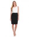 Calvin Klein Women's Belted Colorblock Dress, Ivory/Black, 2