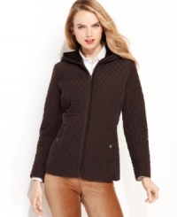 Whether you're layering it or wearing it alone, Esprit's diamond-quilted petite jacket exudes classic, sporty chic. Whether you're layering it or wearing it alone, Esprit's diamond-quilted petite jacket exudes classic, sporty chic.