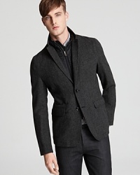 The faux vest insert adds versatility to this already dapper sport coat from Burberry Brit, perfect for casual dressed up affairs. The faux vest insert adds versatility to this already dapper sport coat from Burberry Brit, perfect for casual dressed up affairs.