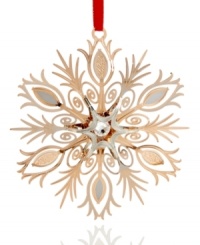 A study in detail, ChemArt's glorious snowflake ornament features intricate cut and shaped detail in radiant gold-plated brass. A study in detail, ChemArt's glorious snowflake ornament features intricate cut and shaped detail in radiant gold-plated brass.