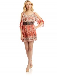 THE LOOKAllover tribal-inspired printThree-quarter length dolman sleeves with cutout detailBelted waistTank dress underlayPullover styleTHE FITAbout 34 from shoulder to hemTHE MATERIALPolyesterSecond fabric: 95% rayon/5% spandexCARE & ORIGINDry cleanMade in USAModel shown is 5'10½ (179cm) wearing US size Small. THE LOOKAllover tribal-inspired printThree-quarter length dolman sleeves with cutout detailBelted waistTank dress underlayPullover styleTHE FITAbout 34 from shoulder to hemTHE MATERIALPolyesterSecond fabric: 95% rayon/5% spandexCARE & ORIGINDry cleanMade in USAModel shown is 5'10½ (179cm) wearing US size Small.