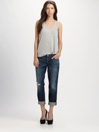Slightly distressed and cut in a slouchy boyfriend style, these cropped, stretch-denim jeans are the epitome of cool. THE FITRise, about 8½Inseam, about 24½THE DETAILSZip flyFive-pocket styleRolled cuffsCottonMachine washMade in USAModel shown is 5'11 (178cm) wearing US size 4. Slightly distressed and cut in a slouchy boyfriend style, these cropped, stretch-denim jeans are the epitome of cool. THE FITRise, about 8½Inseam, about 24½THE DETAILSZip flyFive-pocket styleRolled cuffsCottonMachine washMade in USAModel shown is 5'11 (178cm) wearing US size 4.