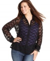 A sheer winner: Eyeshadow's long sleeve plus size top, crafted from on-trend lace!