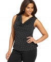 A polka-dot print lends a whimsical feel to Charter Club's sleeveless plus size top, finished by a draped neckline-- wear it alone or as a layer.