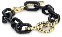 T Tahari Black and Gold Tone Resin Link Bracelet T Tahari Black and Gold Tone Resin Link Bracelet