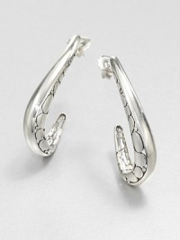 From the Kali Collection. Graceful J-shaped arcs combine smooth sterling silver and the distinctive paving-stone texture of the Kali pattern.Sterling silverLength, about 2Post backMade in Bali From the Kali Collection. Graceful J-shaped arcs combine smooth sterling silver and the distinctive paving-stone texture of the Kali pattern.Sterling silverLength, about 2Post backMade in Bali