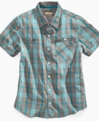 A cool classic. This plaid shirt from Epic Threads is a crisp, breezy style he'll love. A cool classic. This plaid shirt from Epic Threads is a crisp, breezy style he'll love.