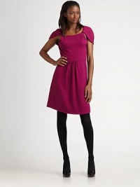 Sumptuous matte silk takes on modern lines in this slightly gathered shift, finished with exaggerated cap sleeves.Scoopneck Open cap sleeves Blouson waist Gathered skirt Slash pockets About 21 from natural waist Silk; dry clean Made in USA of imported fabric Sumptuous matte silk takes on modern lines in this slightly gathered shift, finished with exaggerated cap sleeves.Scoopneck Open cap sleeves Blouson waist Gathered skirt Slash pockets About 21 from natural waist Silk; dry clean Made in USA of imported fabric