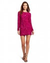 ABS Allen Schwartz Women's Long Sleeve Sequin Dress, Magenta, 10