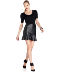 Flirty but not overly feminine, faux-leather ups the edge on this GUESS ruffled skirt for a hot fall look! Flirty but not overly feminine, faux-leather ups the edge on this GUESS ruffled skirt for a hot fall look!