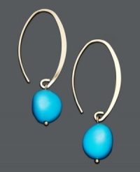 Add snap to your style in bold drops in summer hues. Bright turquoise stones (9 mm x 10 mm) dangle from a sweep of 14k gold. Approximate drop: 1-1/2 inches. Add snap to your style in bold drops in summer hues. Bright turquoise stones (9 mm x 10 mm) dangle from a sweep of 14k gold. Approximate drop: 1-1/2 inches.