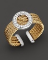 From the Classique collection, white gold and yellow PVD cable cuff with round diamond stations. Designed by Charriol.