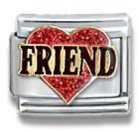 Friend in Red Heart Italian Charm 18k Gold and Glitter Enamel Love Theme by Casa D'Oro Friend in Red Heart Italian Charm 18k Gold and Glitter Enamel Love Theme by Casa D'Oro