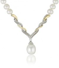 S&G Sterling Silver and 14k Yellow Gold Freshwater Cultured Pearl and Diamond Drop Necklace (0.09cttw, I-J Color, I3 Clarity), 18 S&G Sterling Silver and 14k Yellow Gold Freshwater Cultured Pearl and Diamond Drop Necklace (0.09cttw, I-J Color, I3 Clarity), 18