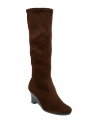 As essential as your little black dress. The tall Lena boots by Karen Scott feature a stretchy shaft for a customized fit and moderate wedge heel for comfortable height. As essential as your little black dress. The tall Lena boots by Karen Scott feature a stretchy shaft for a customized fit and moderate wedge heel for comfortable height.