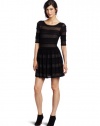 BCBGMAXAZRIA Women's Loue Round Neck Stripe Lace Dress, Black, Small