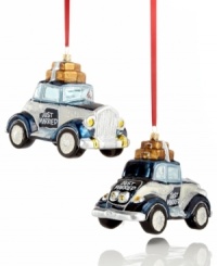 Give your favorite couple a fabulous sendoff with this Just Married Rolls Royce ornament. A navy-blue paint job with sparkling gold and silver trim make it a dashing gift, perfect for winter weddings. Shown front and back. Give your favorite couple a fabulous sendoff with this Just Married Rolls Royce ornament. A navy-blue paint job with sparkling gold and silver trim make it a dashing gift, perfect for winter weddings. Shown front and back.