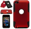 Protective Dual Hard Case and Soft Silicone Skin for Apple iPod Touch 4th Generation (Metallic Red)