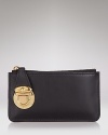 A luxe leather key pouch with logo-stamped pushlock closure from Marc Jacobs.