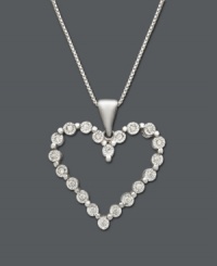 Embrace the magical feeling of being in love. This open-cut heart pendant features round-cut sparkling diamond accents in a sterling silver setting. Approximate length: 18 inches. Approximate drop: 1 inch. Embrace the magical feeling of being in love. This open-cut heart pendant features round-cut sparkling diamond accents in a sterling silver setting. Approximate length: 18 inches. Approximate drop: 1 inch.