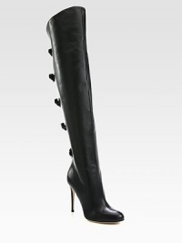Achieve the height of chic with this tall leather silhouette with bow adornments. Stacked heel, 1¼; (30mm)Shaft, 22¾Leg circumference, 15Leather upperLeather lining and solePadded insoleMade in ItalyOUR FIT MODEL RECOMMENDS ordering one half size up as this style runs small. Achieve the height of chic with this tall leather silhouette with bow adornments. Stacked heel, 1¼; (30mm)Shaft, 22¾Leg circumference, 15Leather upperLeather lining and solePadded insoleMade in ItalyOUR FIT MODEL RECOMMENDS ordering one half size up as this style runs small.