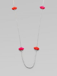 This whimsical style features bright enamel lip stations on a sterling silver link chain accented with cultured freshwater pearls. Sterling silverEnamel2.5mm white round cultured freshwater pearlsLength, about 23½Slip-on styleMade in Italy This whimsical style features bright enamel lip stations on a sterling silver link chain accented with cultured freshwater pearls. Sterling silverEnamel2.5mm white round cultured freshwater pearlsLength, about 23½Slip-on styleMade in Italy
