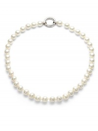 THE LOOKMother of pearl strandSterling silver rhodium-plated settingContinuous circle claspTHE MEASUREMENTLength, about 19ORIGINImported THE LOOKMother of pearl strandSterling silver rhodium-plated settingContinuous circle claspTHE MEASUREMENTLength, about 19ORIGINImported